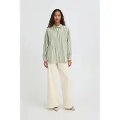 Ichi Chemisier 'IHFluca' gris foncé / vert clair / blanc