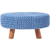 Homescapes Grand Pouf Rond En Coton Tricoté Bleu Avec Pieds
