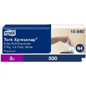Tork Xpressnap Serviettes 15840, extra-soft, pour distributeur de serviettes, pliage peu encombrant, 2 plis, 8 paquets de 500 (4000 serviettes), blanc