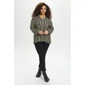KAFFE CURVE Chemisier 'Sida' kaki / blanc