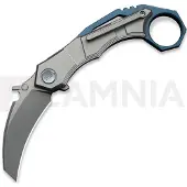 We Knife Couteau pliant Tayra, Gray & Blue Ti, Stonewash