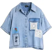 Desigual Chemisier bleu denim / bleu clair / blanc