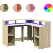 vidaXL Bureau LED Chêne Sonoma 130x130x91 cm Matériau dérivé du bois