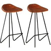 vidaXL Tabouret de bar 2 pcs. Cuir véritable marron