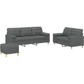 vidaXL Ensemble de canapés 3 pièces avec coussins Tissu gris foncé