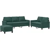 vidaXL Ensemble de canapés 3 pièces avec coussins vert foncé velours