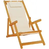 vidaXL Chaise pliante avec accoudoirs, en bois d'acacia couleur crème et tissu Textilene