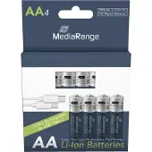MediaRange MRBAT161 4 USB-Akkus mit Ladekabel Mignon AA 1400 mAh