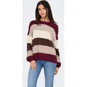 ONLY Pull-over 'ONLAtia' beige chiné / chocolat / lie de vin / blanc