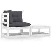 vidaXL Ensemble salon de jardin 2 pièces avec coussins blanc pin massif