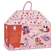 Janod Kit de bricolage barrettes à cheveux - Jardin de fleurs scintillantes - Jouets créatifs