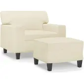 vidaXL Fauteuil avec pouf Crème 60 cm Similicuir