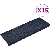 vidaXL Tapis d'escalier 15 pcs Tissu aiguilleté 65x25 cm Bleu