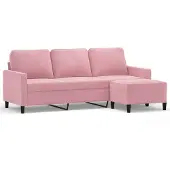 vidaXL Canapé 3 places avec pouf rose 180 cm velours