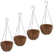 vidaXL Jardinières suspendues 4 pcs avec doublure coco Noir Ø 35x52 cm