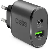 SBS Chargeur 1xusb-c 25w & 1x Usb-a 18w Noir