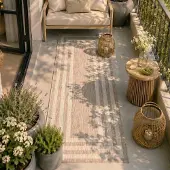FRAAI Tapis de balcon - Sierra Frame Beige/Crème | 80x200 cm | Tapis de couloir | Tissage plat