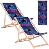 Greenblue 2 chaises longues classiques en hêtre GB183 avec motif toucan