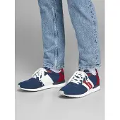 Jack & Jones Baskets basses 'JFWStellar' bleu foncé / rouge carmin / blanc