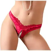 Cottelli - culotte ouverte perlée femme - motif fleuri - rouge - M