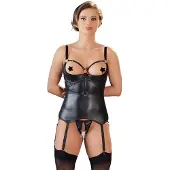 Cottelli Bondage - haut push-up brillant avec menottes (noir) - XL