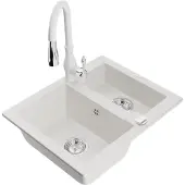 Mexen Carlos évier en granit 1,5 avec mitigeur Savita, blanc (6518-20-672601-20)