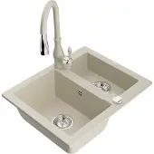 Mexen Évier Carlos en granit 1,5 avec mitigeur Savita, beige (6518-69-672601-69)