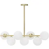 Mauro Ferretti Lustre Glamour À 7 Lumières - Plafonnier E14 En Métal Doré Et Sphères En Verre Blanc 81 X 30 X 74 Cm - Design Glamour