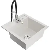 Mexen Évier 1 bac en granit Vito avec mélangeur Aster, blanc (6503-20-73450-07)