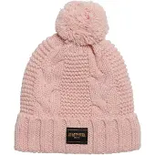 Superdry Femme Tricoté Torsade Bonnet En Maille, Rose &amp; Noir