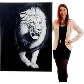 MCW Peinture à l'huile réalisée à la main représentant un lion blanc