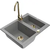 Mexen Évier Carlos en granit 1,5 avec mitigeur Telma, gris (6518-71-670200-50)