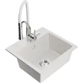 Mexen Évier 1 bac en granit Milo avec mitigeur Aster, blanc (6505-20-73450-02)
