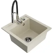 Mexen Évier 1 bac en granit Vito avec mélangeur Aster, beige (6503-69-73450-07-B)