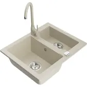 Mexen Carlos granit évier 1,5 avec mitigeur Telma, beige (6518-69-670200-69)