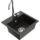 Mexen Évier en granit Milo avec mitigeur Telma, noir/doré (6505-75-670200-00)