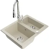 Mexen Évier Carlos en granit 1,5 avec mitigeur Savita, beige (6518-69-672601-00)