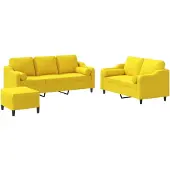 vidaXL Ensemble de canapés 3 pièces avec coussins Tissu jaune clair