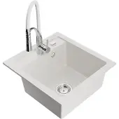 Mexen Évier 1 bac en granit Vito avec mélangeur Aster, blanc (6503-20-73450-02)