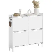 SoBuy Armoire à chaussures à 4 portes battantes - Design compact pour petite entrée - 100 x 19 x 93 cm - Blanc