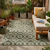 FRAAI Tapis d’extérieur – Rio Flower Vert | 160x230cm | Rectangulaire | Tissage plat