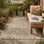FRAAI Tapis d’extérieur – Rio Flower Beige | 160x230cm | Rectangulaire | Tissage plat