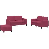 vidaXL canapé 3 pièces rouge bordeaux velours