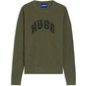 HUGO Pull Oversize en coton côtelé avec logo style universitaire