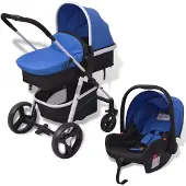 vidaXL Poussette 3 en 1 Aluminium Bleu et Noir