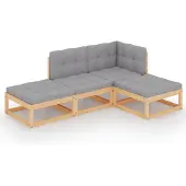 vidaXL Ensemble salon de jardin 4 pièces avec coussins pin massif