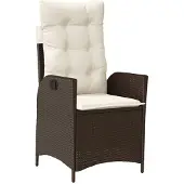 vidaXL Fauteuil de jardin Réglable avec coussins Marron Poly Rattan