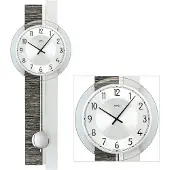 AMS 7439 Horloge murale à quartz avec pendule argenté gris aspect bois Horloge à pendule avec verre