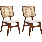 Beliani Lot de 2 chaises de salle à manger Coussins d'assise en polyester brun Dossier en tissu Structure en hévéa laqué Sans accoudoirs Style rétro