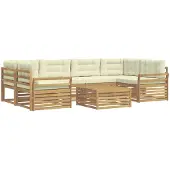 vidaXL Ensemble de salon de jardin 7 pièces, blanc et crème